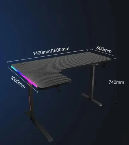 XSP Electric Height Adjustable RGB Desk - L Shaped, Left Corner - Black